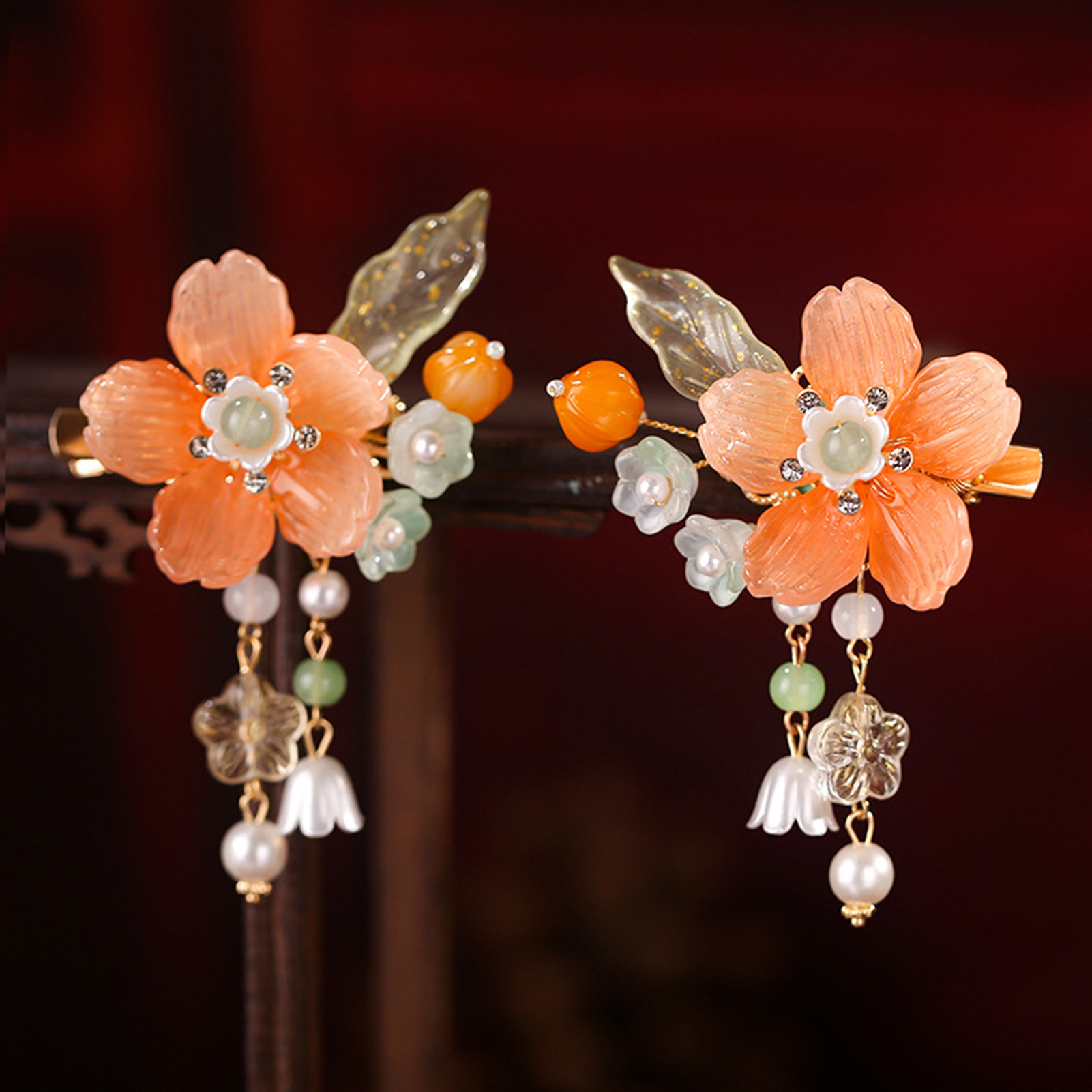 Hanbok Hair Pin - 2pcs Retro Flower Hair Clip Chinese