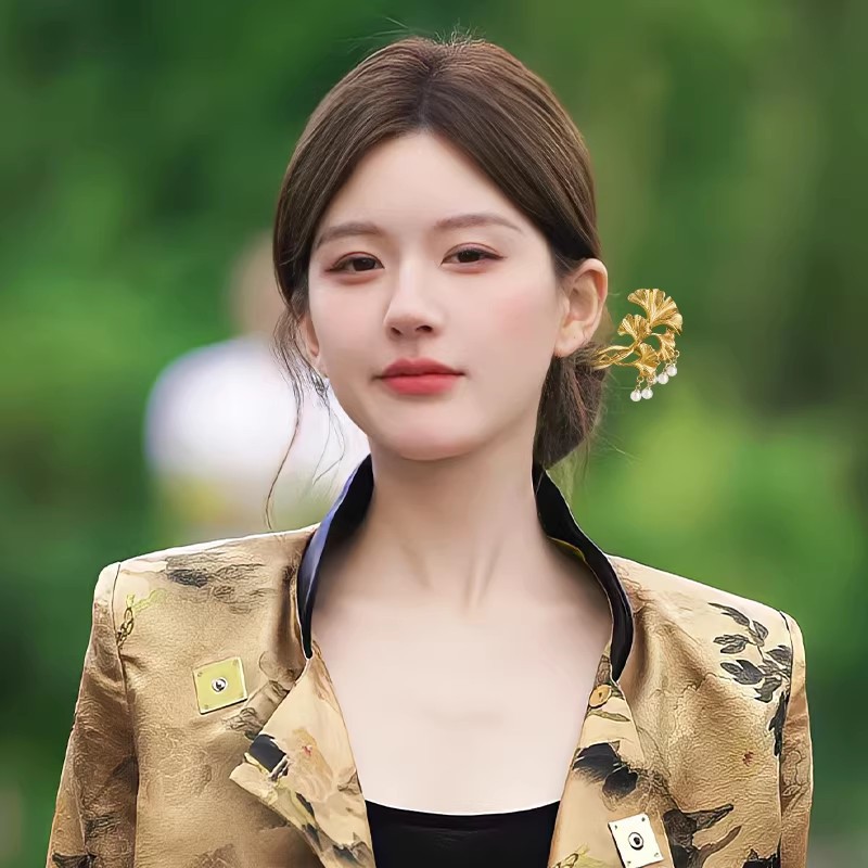 1PC Elegant Golden Ginkgo Leaf - Hanbok Hair Pin 评论和价格