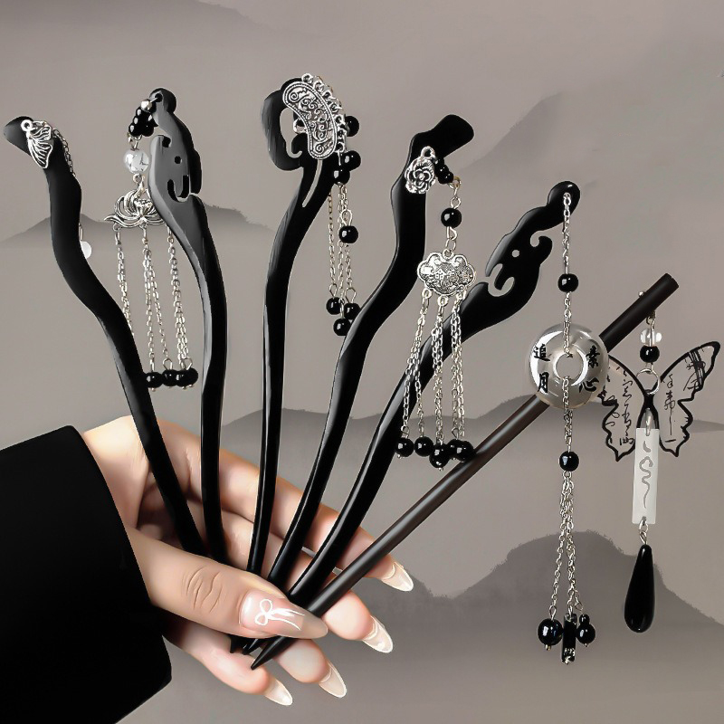 1pc Chinese Ancient Style Ink  - Hanbok Hair Pin 评论和价格